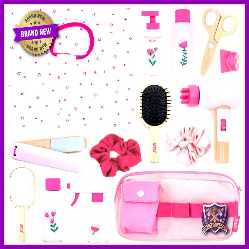 Wooden Hair Salon Playset 17 Pcs Pretend Hairdressing Toy Role Play